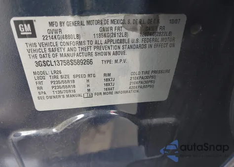 2008 Saturn Vue Red Line z USA, uszkodzony, nr VIN 3GSCL13758S589266